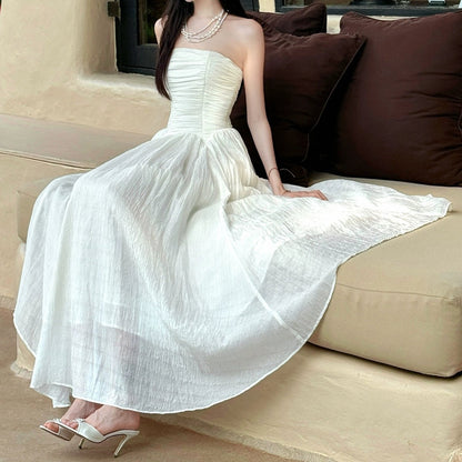 French White Bustier One-Shoulder Gown Dress