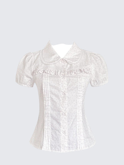 French Doll Collar Lace Trim Short Blouse