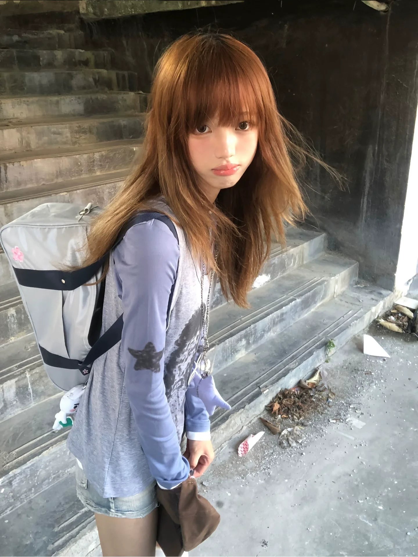 Y2K Star Girl Print Two-Piece Long Sleeve Tee Layered Vest Set