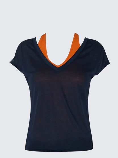 American Navy V-Neck Two-Piece Set