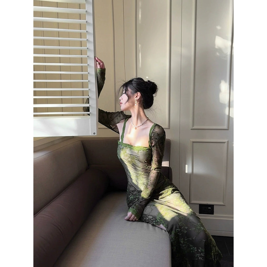 French Fitted Lace Tulle Gown Dress