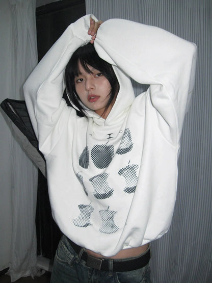 Retro White Hoodie Apple Print