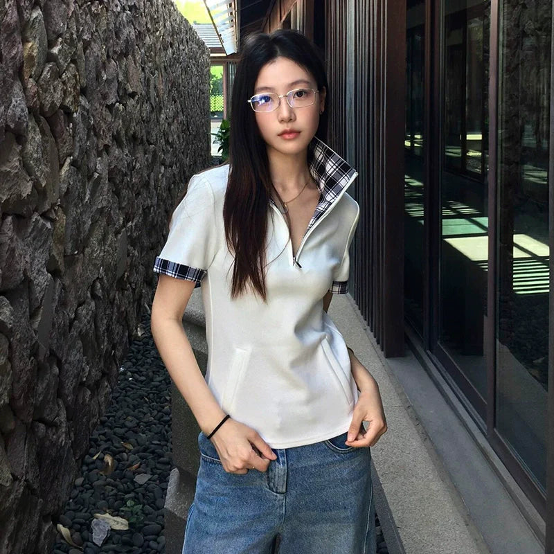 Half Zip White Polo Tee