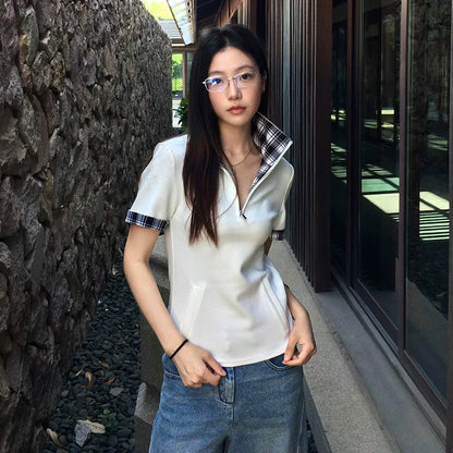 Half Zip White Polo Tee