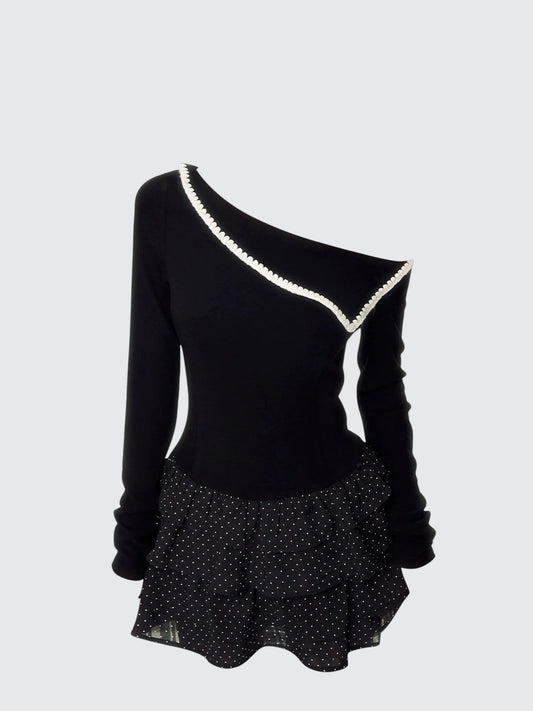 Black Polka Dot Asymmetrical Dress