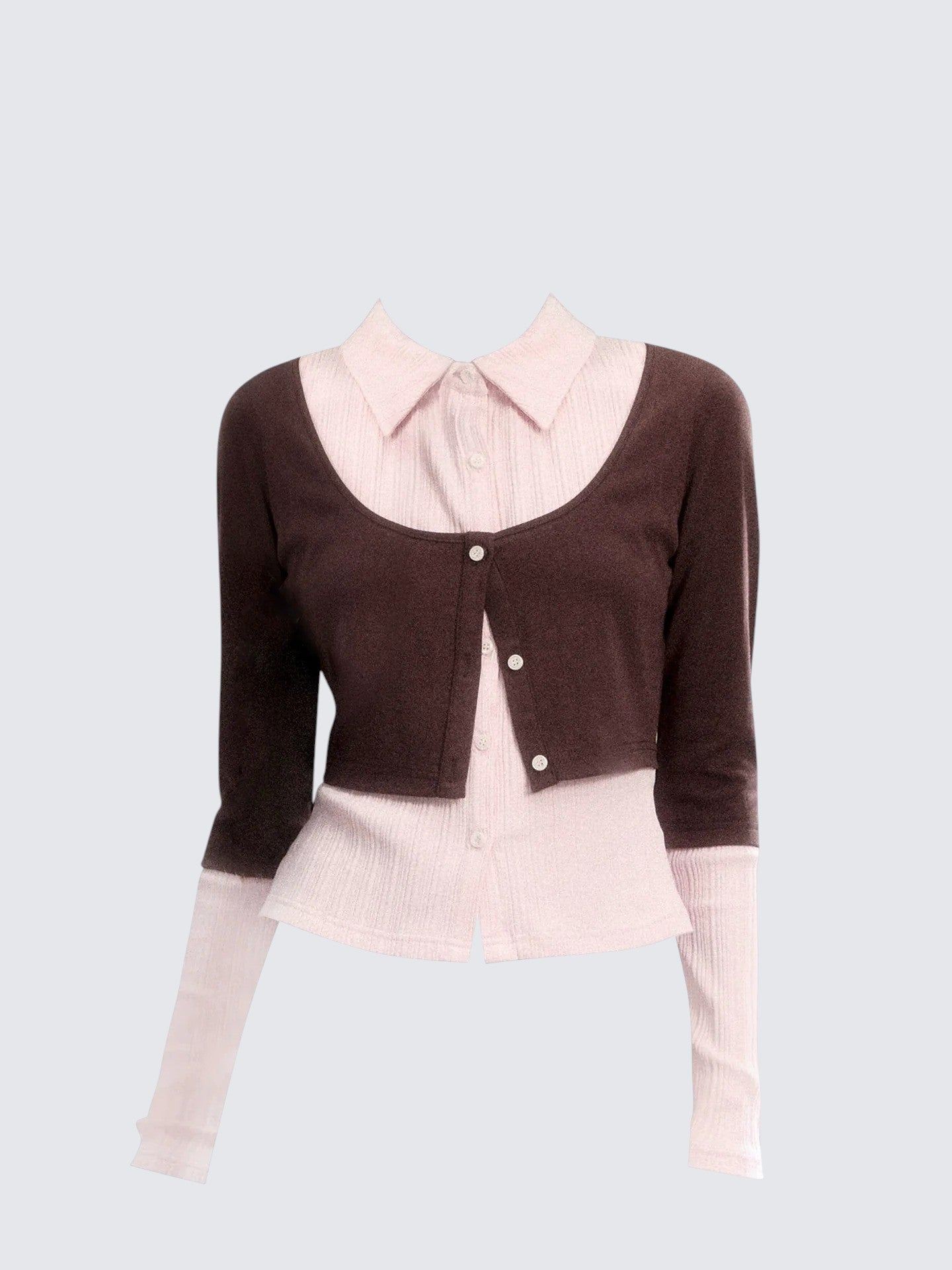 Pink Brown Layered Cardigan Women