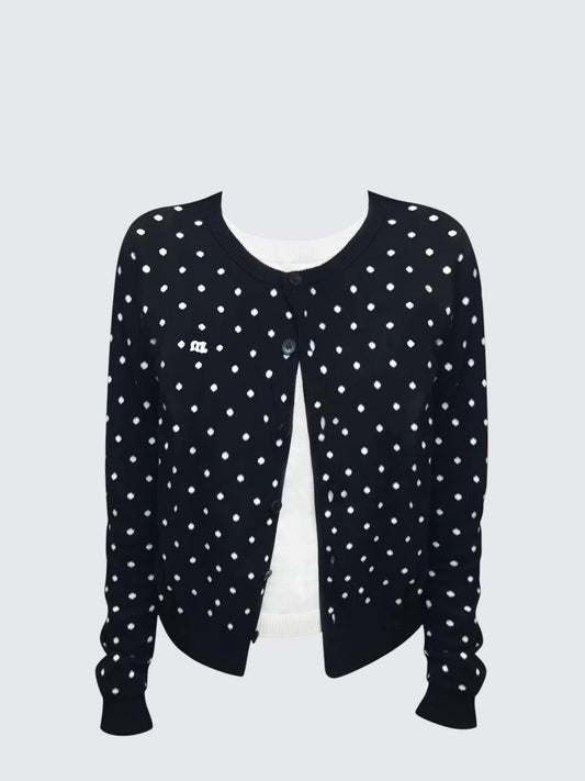 American Polka Dot Fake Two Piece Cardigan