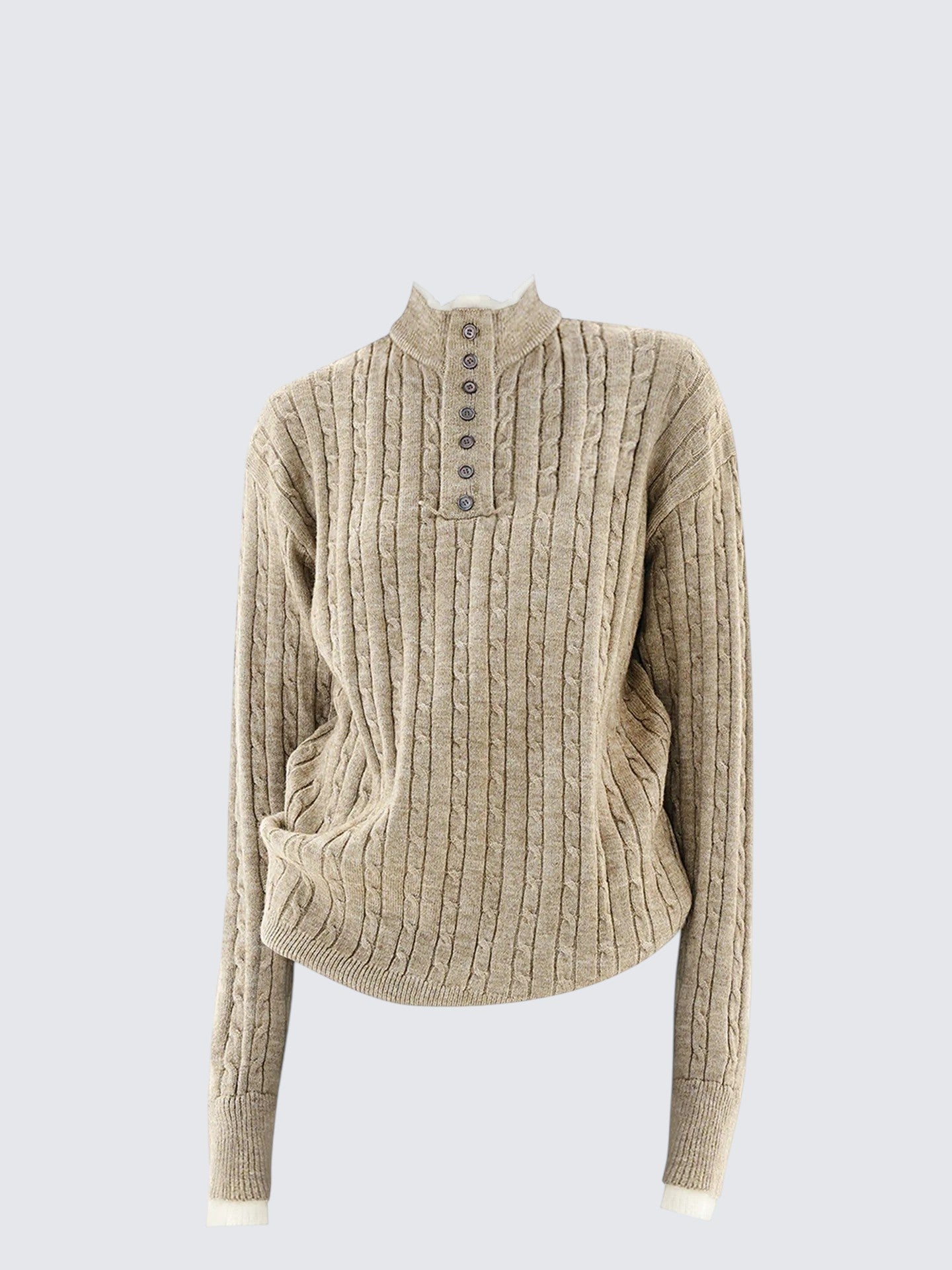 Henley Cable Knit Layered Sweater Women