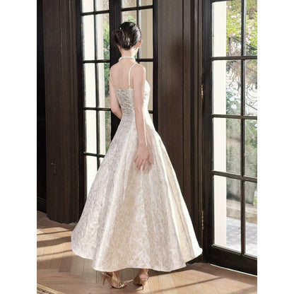 French Vintage Sleeveless Backless Waist Gown Dress – Elegant Party Dress