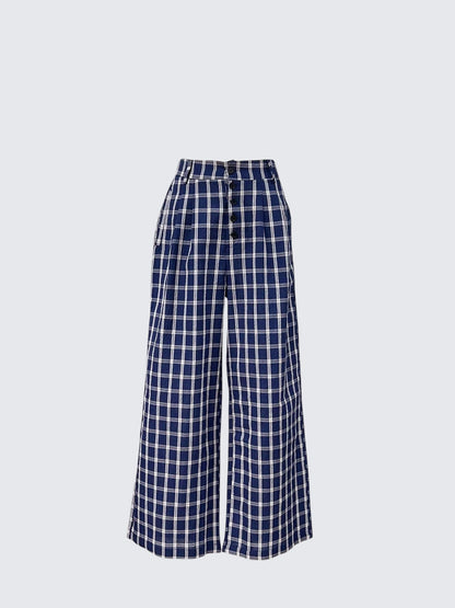 High Waist Plaid Button Wide Leg Pants Women