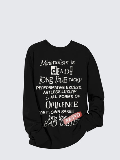 Black Letter Print Long Sleeve Tee Women