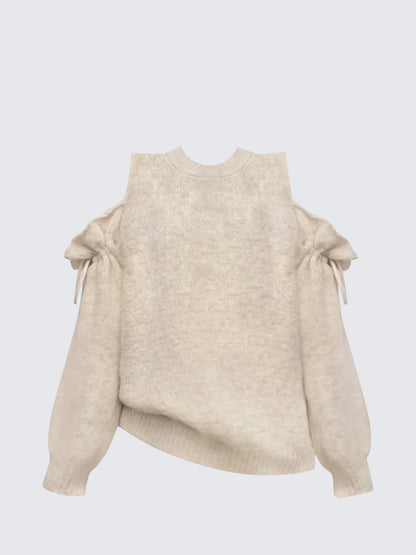 Ruched Tie Off Shoulder Knit Top Women