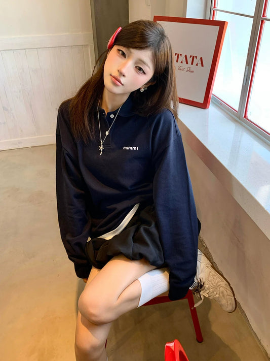 High Society Style Polo Long Sleeve Tee Relaxed Fit Autumn Top