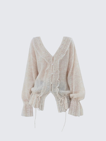 French V-Neck Ribbed Mohair Knit