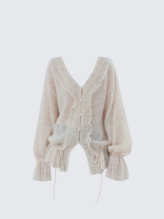 French V-Neck Ribbed Mohair Knit