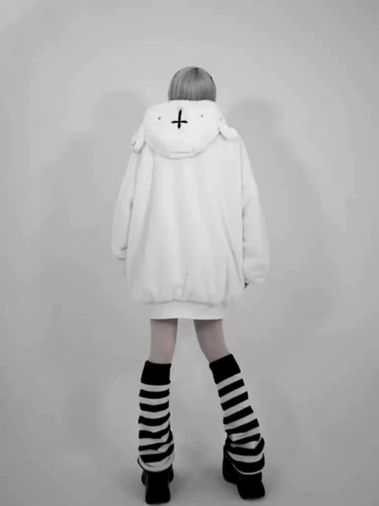 Dark Punk Lamb Ear Faux Fur Coat