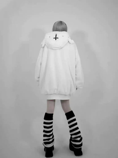 Dark Punk Lamb Ear Faux Fur Coat