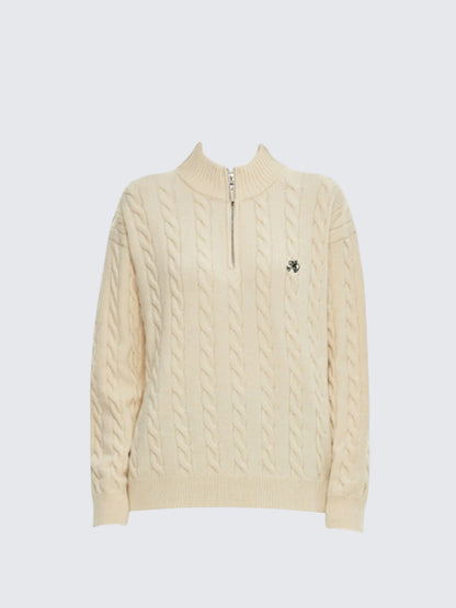 Retro Half Zip Cable Knit Sweater Women