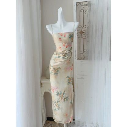 Ink Wave Chinese Spaghetti Strap Gown Dress – Artistic National Style Dress