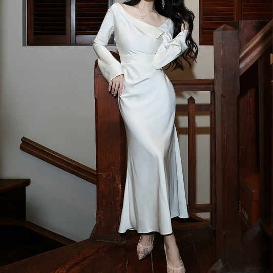 Satin Long Sleeve Bodycon Gown Prom Dress