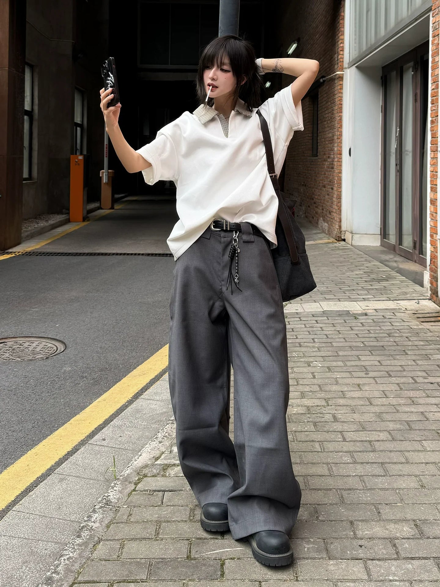 Houndstooth White Polo Tee Cleanfit Summer Short Sleeve Smart Casual Top