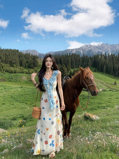 High-End Print Dress Sweet Dopamine Beach Resort Dress