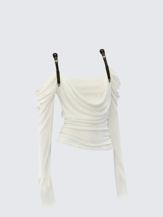 American Edgy Drape Neck Long Sleeve T-Shirt