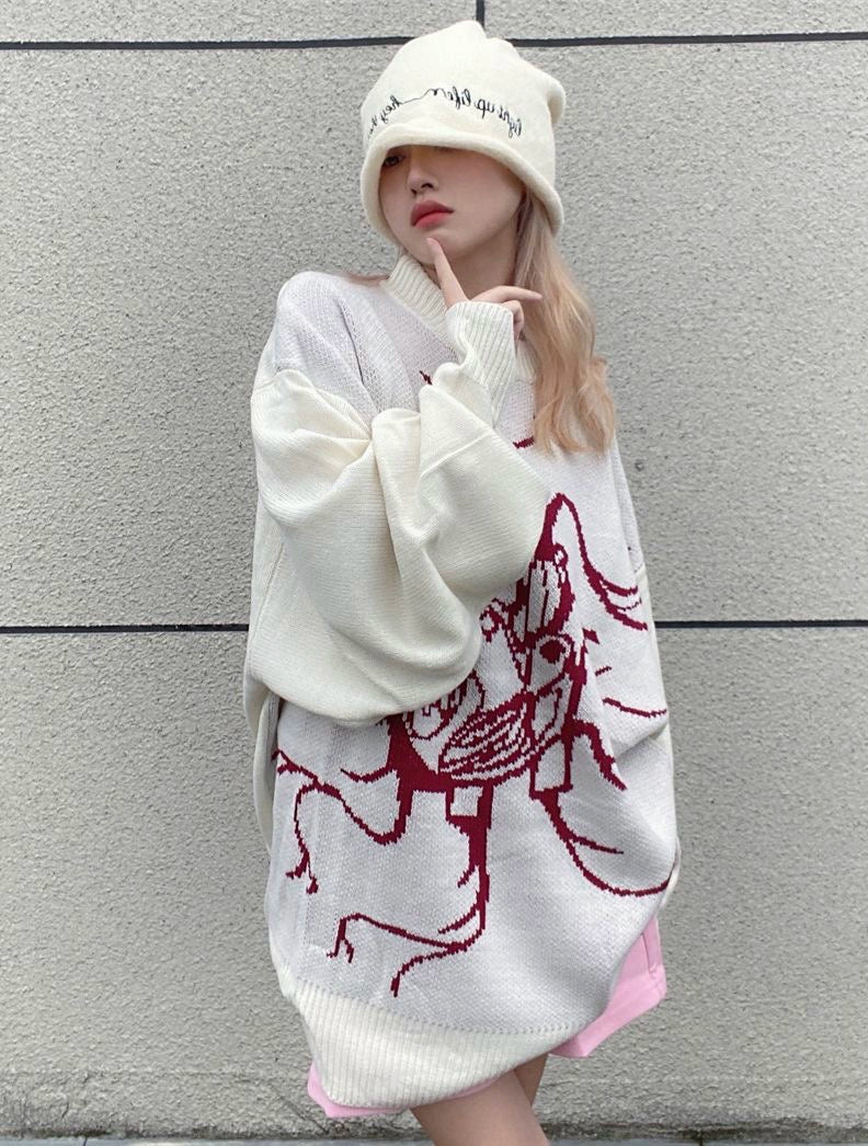 Apricot-White Y2K Punk Retro Jacquard Sweater