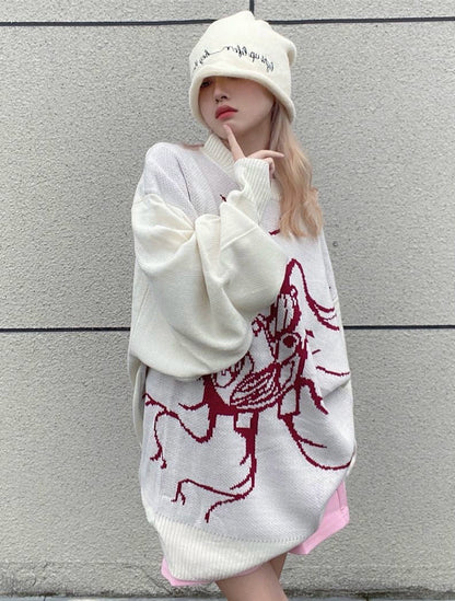 Apricot-White Y2K Punk Retro Jacquard Sweater