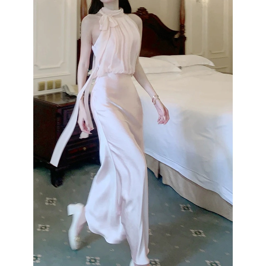 Silk Satin Mermaid Halter Gown Dress