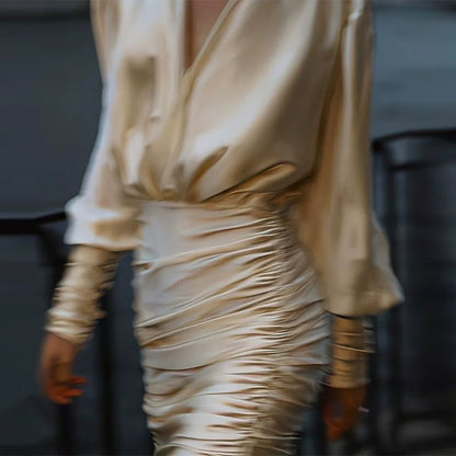 Champagne Satin High-End Slim Fit Gown Dress