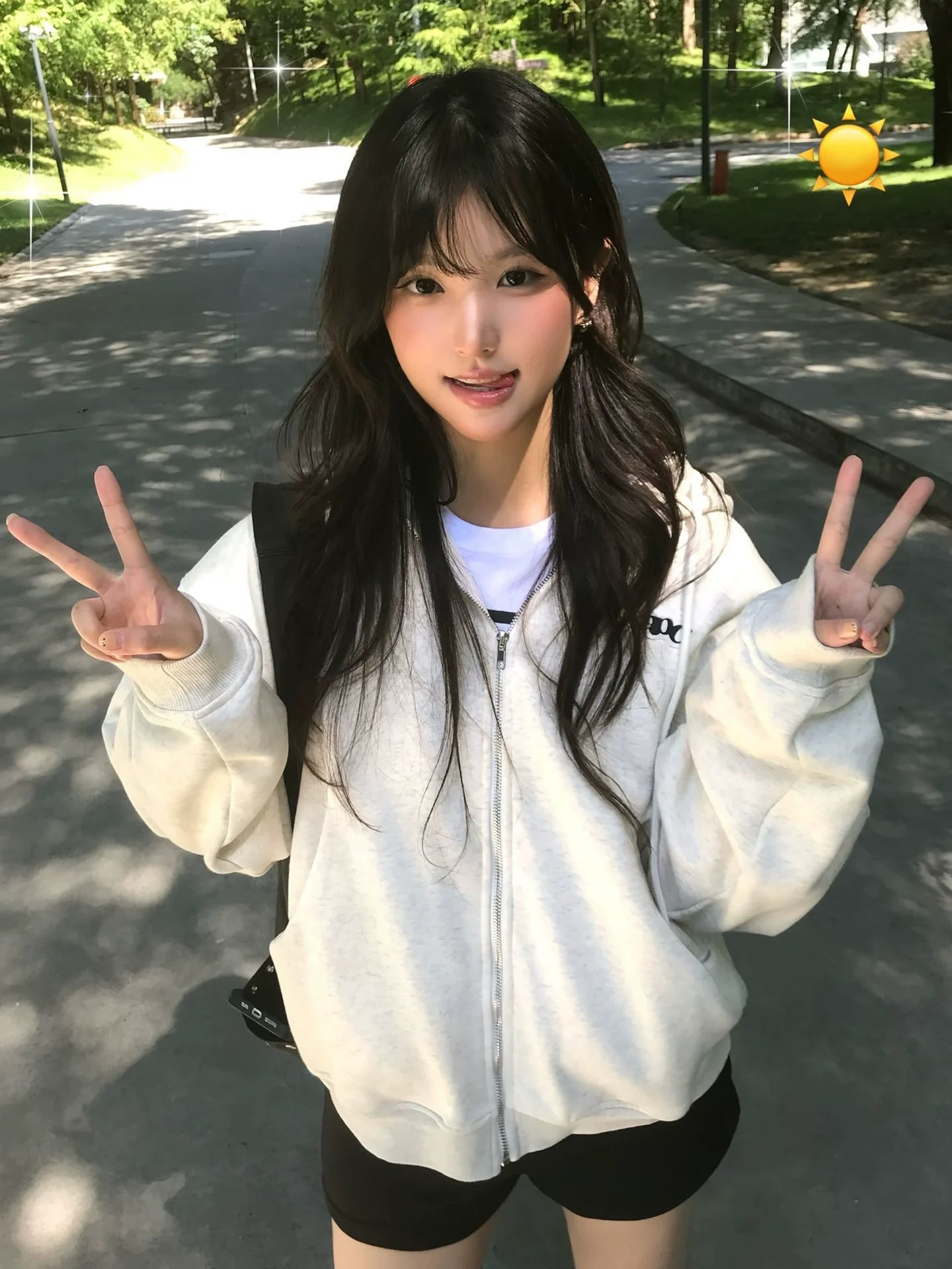 Korean Lazy Chic Hoodie Casual Zip-Up Sweatshirt