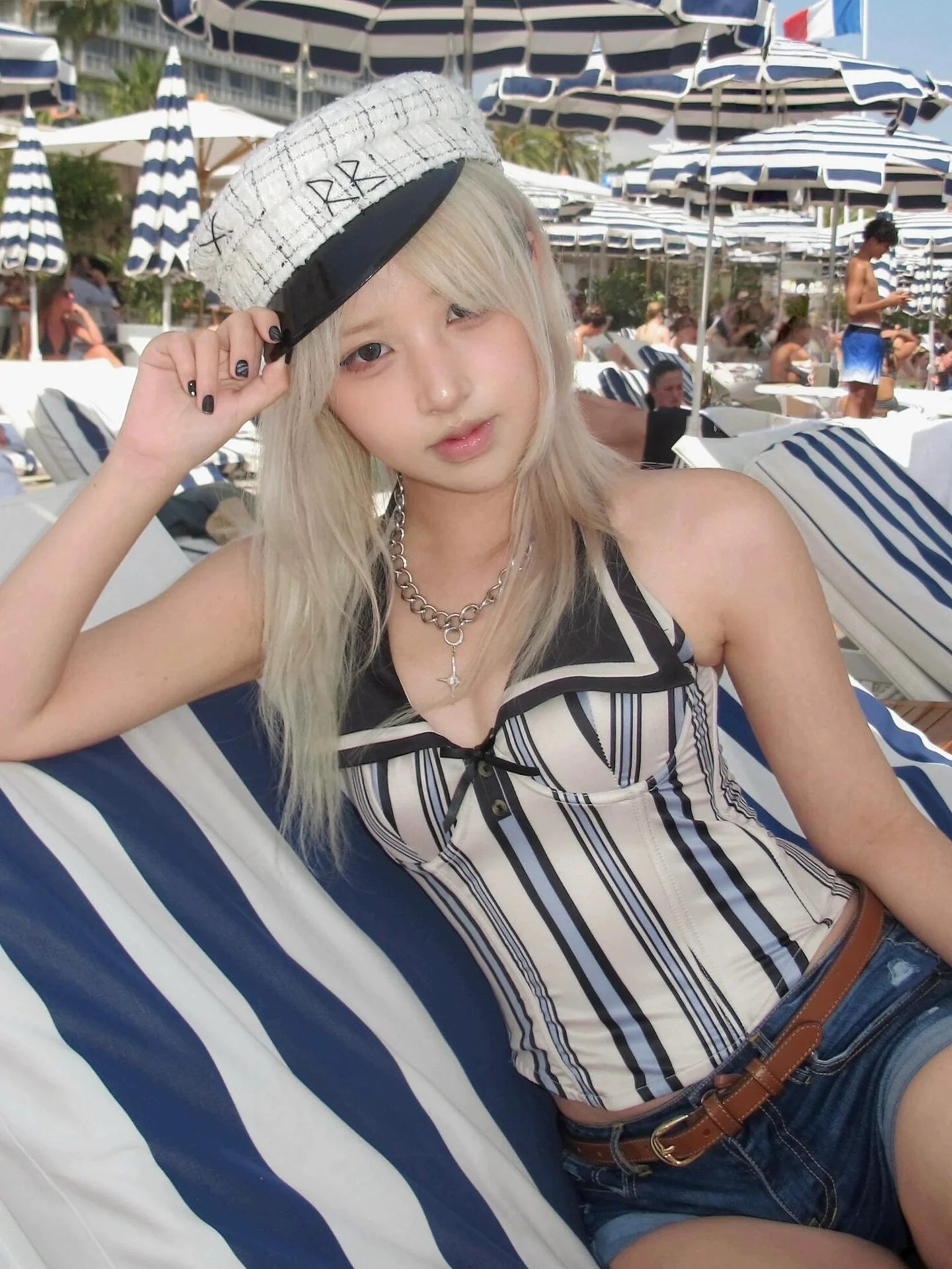 Striped Halter Neck Bustier Top