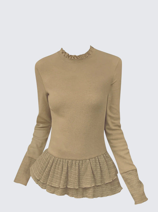 Hollow Lace High Neck T-shirt