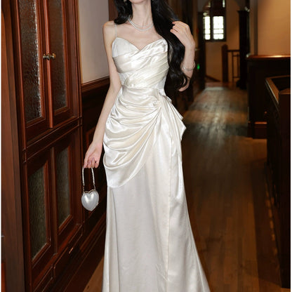 French Satin Lace Formal Gown Dress