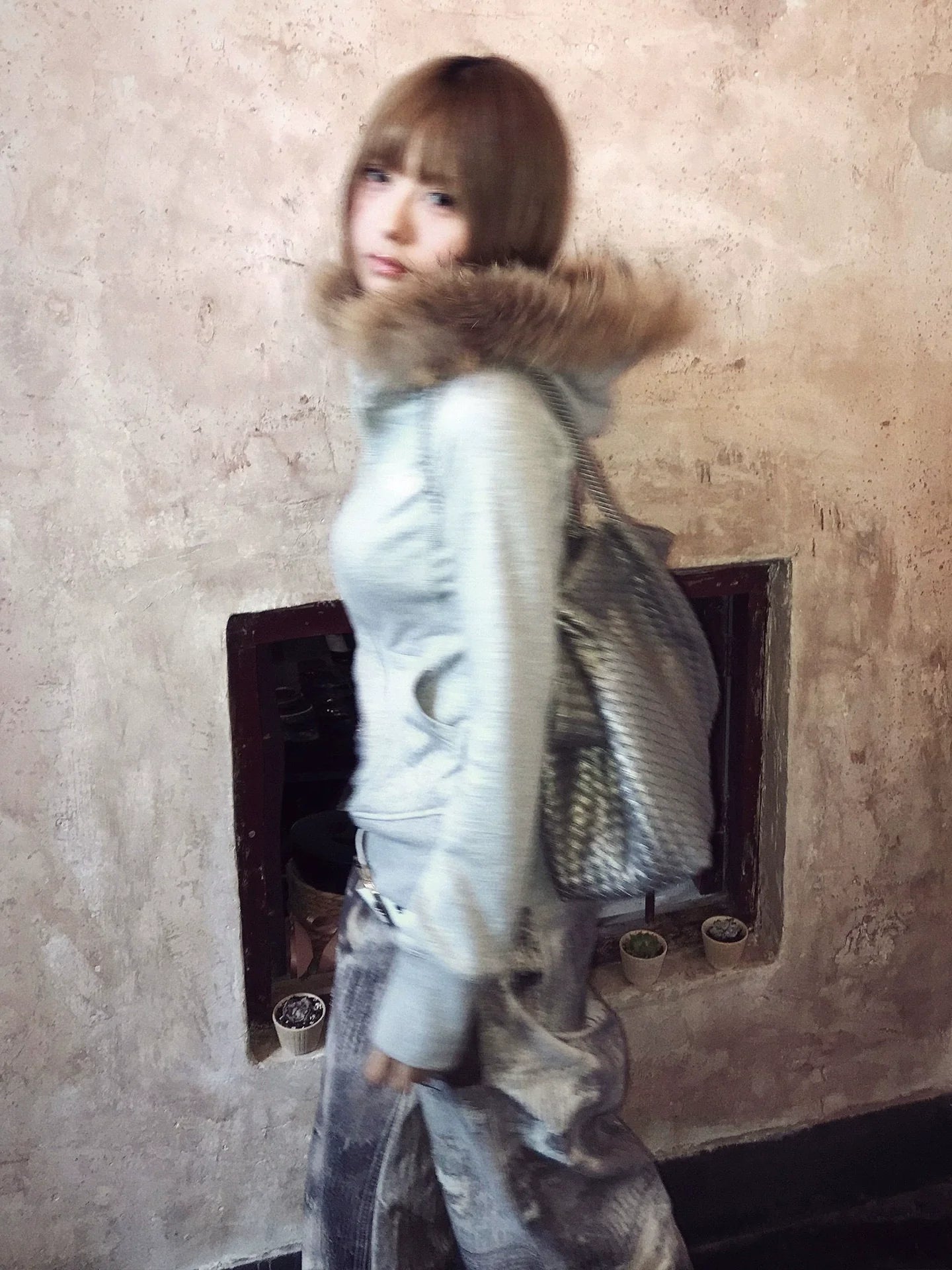 Detachable Fur Collar Zip Up Hoodie Slim Fit Y2K Top