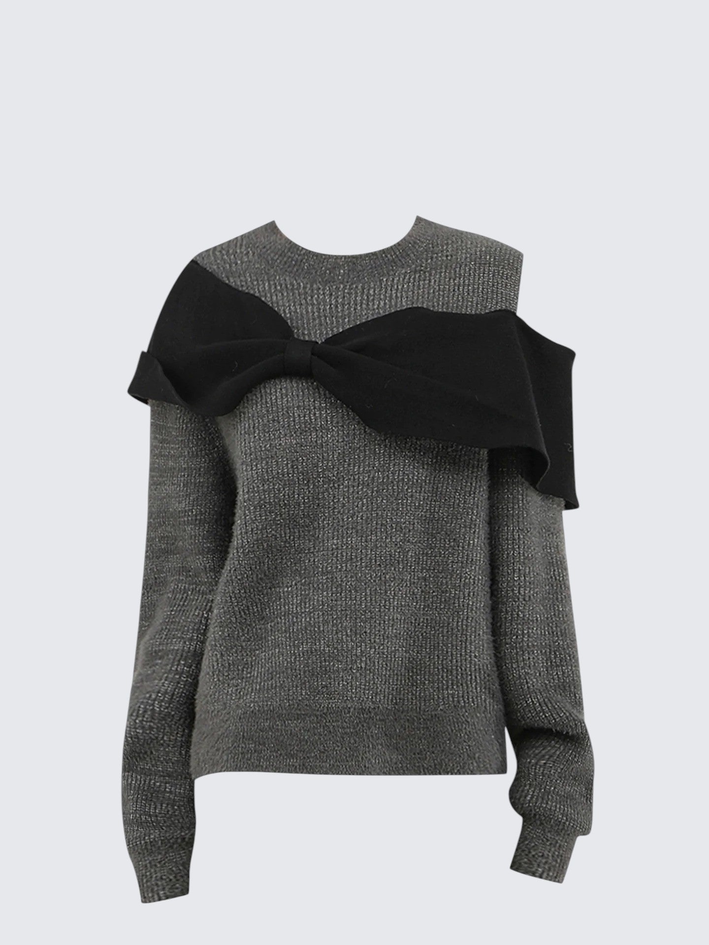 Korean Gray Bow Shoulder Knit