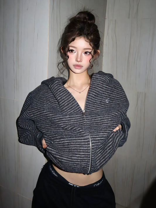 American Vintage Fleece Hoodie Jacket Thick Warm Retro Street Outerwear