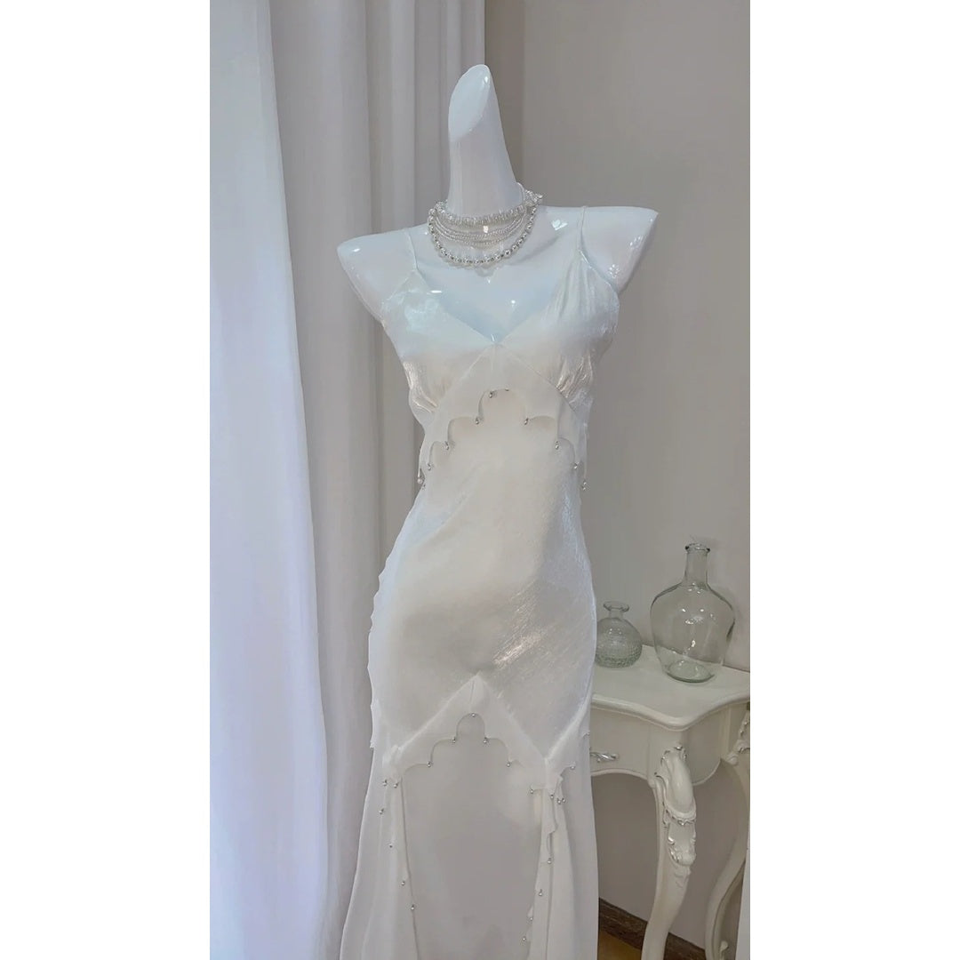 Mermaid White French Luxury Spaghetti Strap Gown Dress