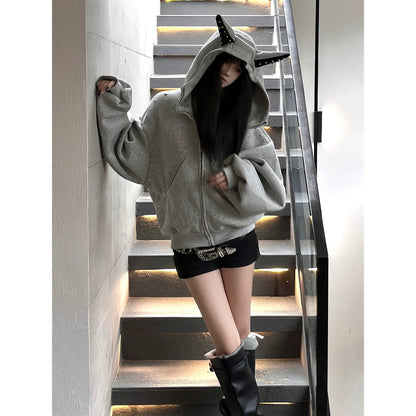 American Doberman Zip-Up Hoodie Studded Heavyweight Sweatshirt