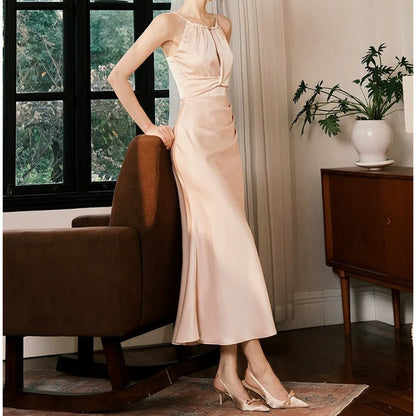 French Halter Satin Mermaid Gown Dress