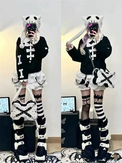 White [Built-in Safety Shorts] Subculture Y2K E-girl Dopamine 3D Ruched Cake Skirt (Spring-Autumn)