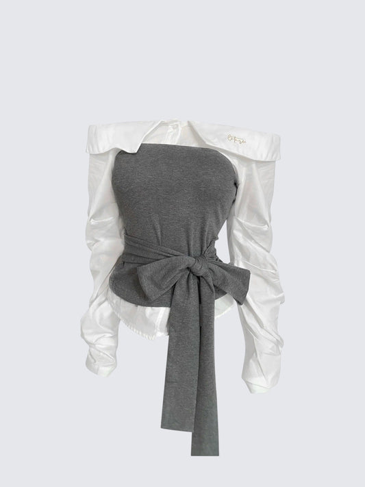 Off Shoulder Contrast Shirt Women