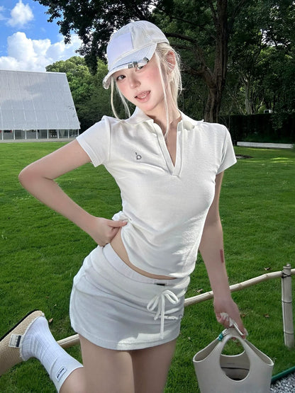 American White Polo Tee V-Neck Slim Fit Sports Top