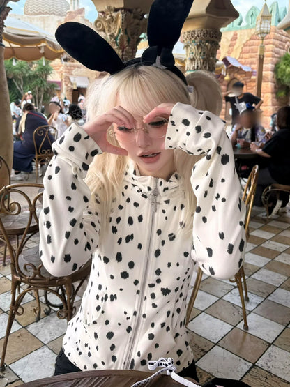 White Spotted Dog Hoodie Cardigan