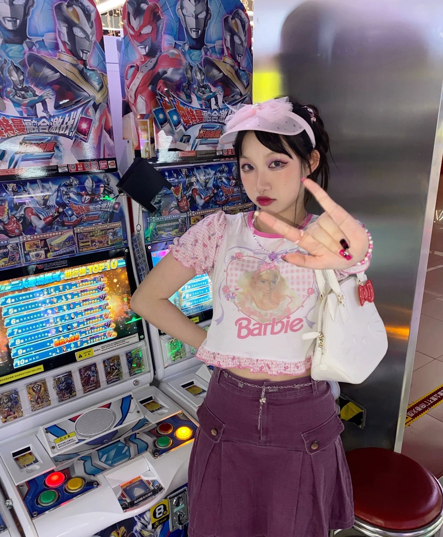 Barbie Pink Retro Sweet Bubble Sleeve Cropped Y2K T-Shirt