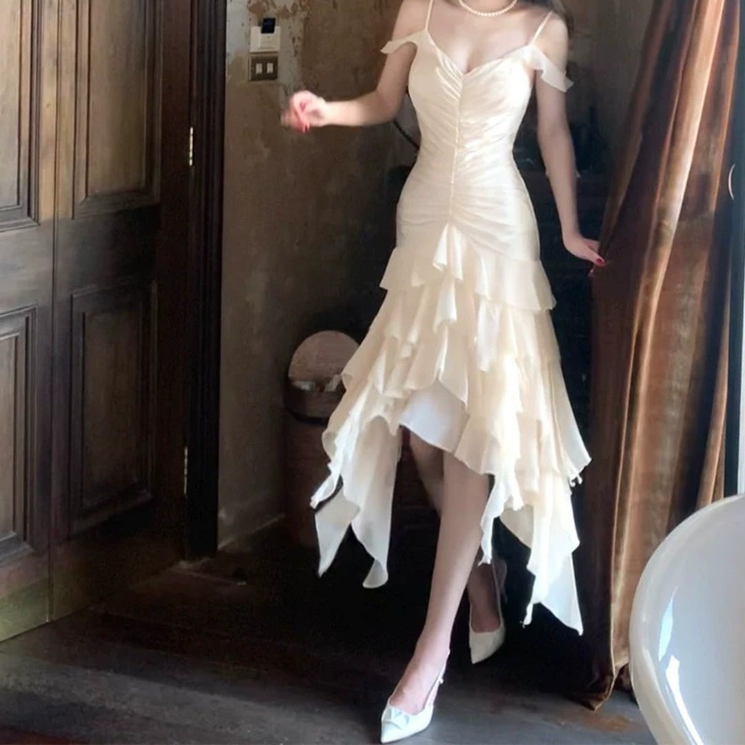 Pearlescent Halter Neck Fairy Gown Prom Dress