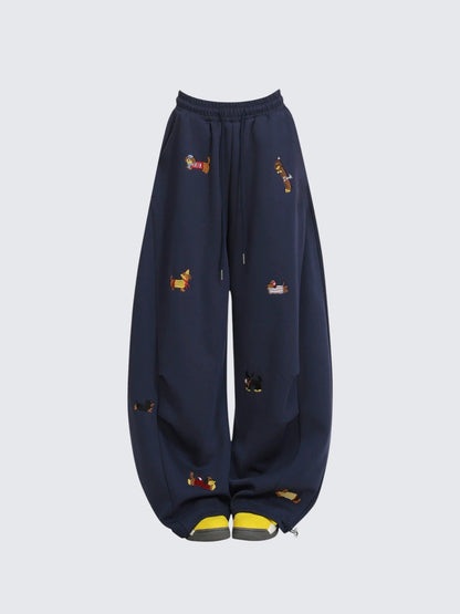 Vintage Dachshund Embroidered Sweatpants