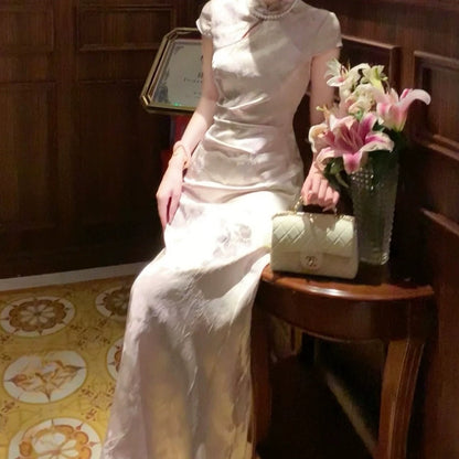 Purple Jacquard Chinese-Inspired Cheongsam Dress