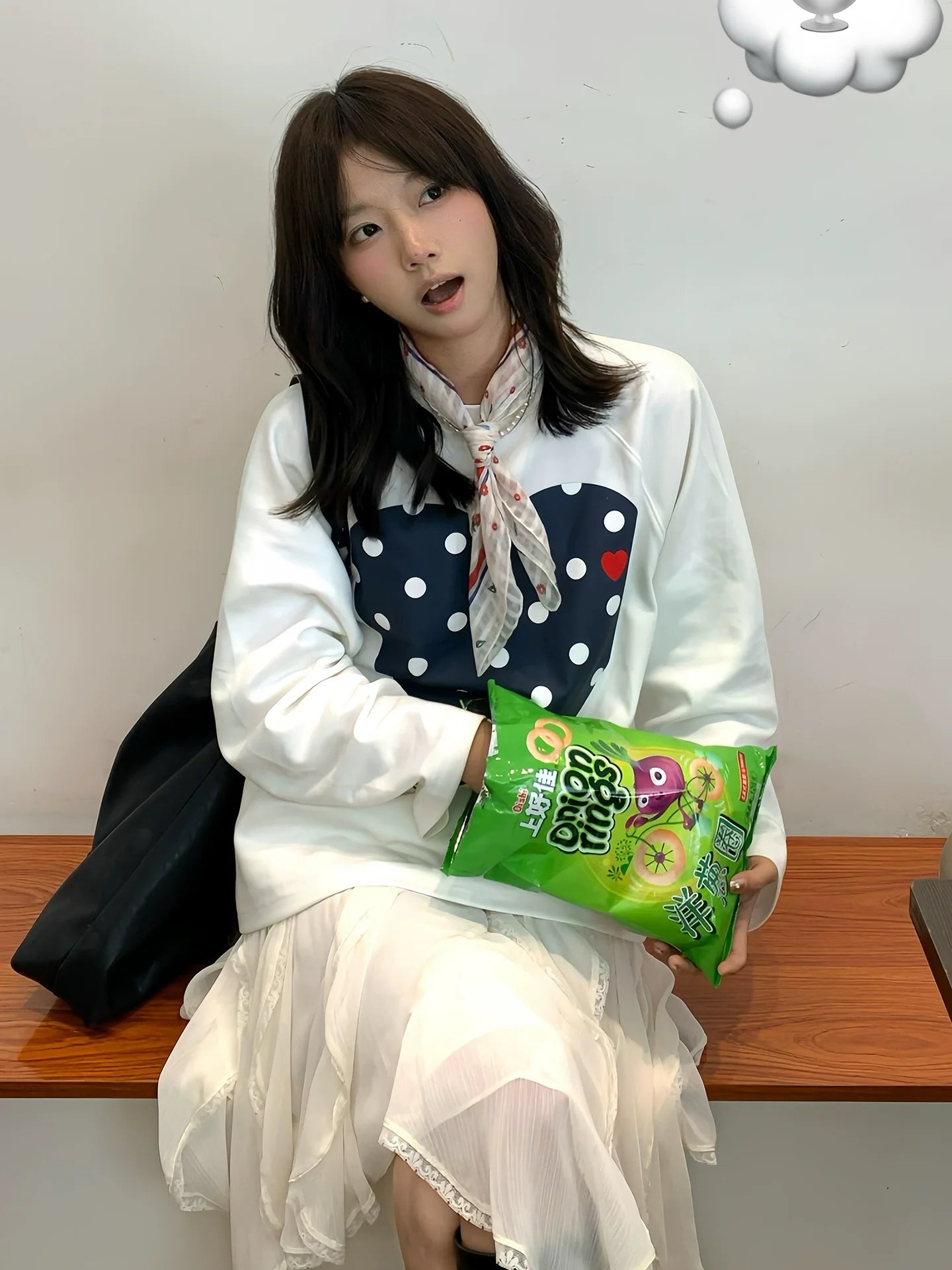 Korean White Heart Dot Long Sleeve Tee